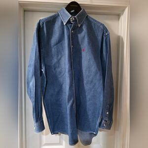Vintage Ralph Lauren Blue Denim 100% Blair Cotton Button Down Long Sleeve Shirt.